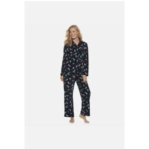 Croft & Barrow Pajama Set Size Small Navy Blue Holiday Velour Women’s Faux Fur